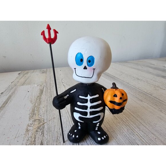 Skeleton devil bobblehead statue Halloween pumpkin decor unique shabby chic - Picture 1 of 7